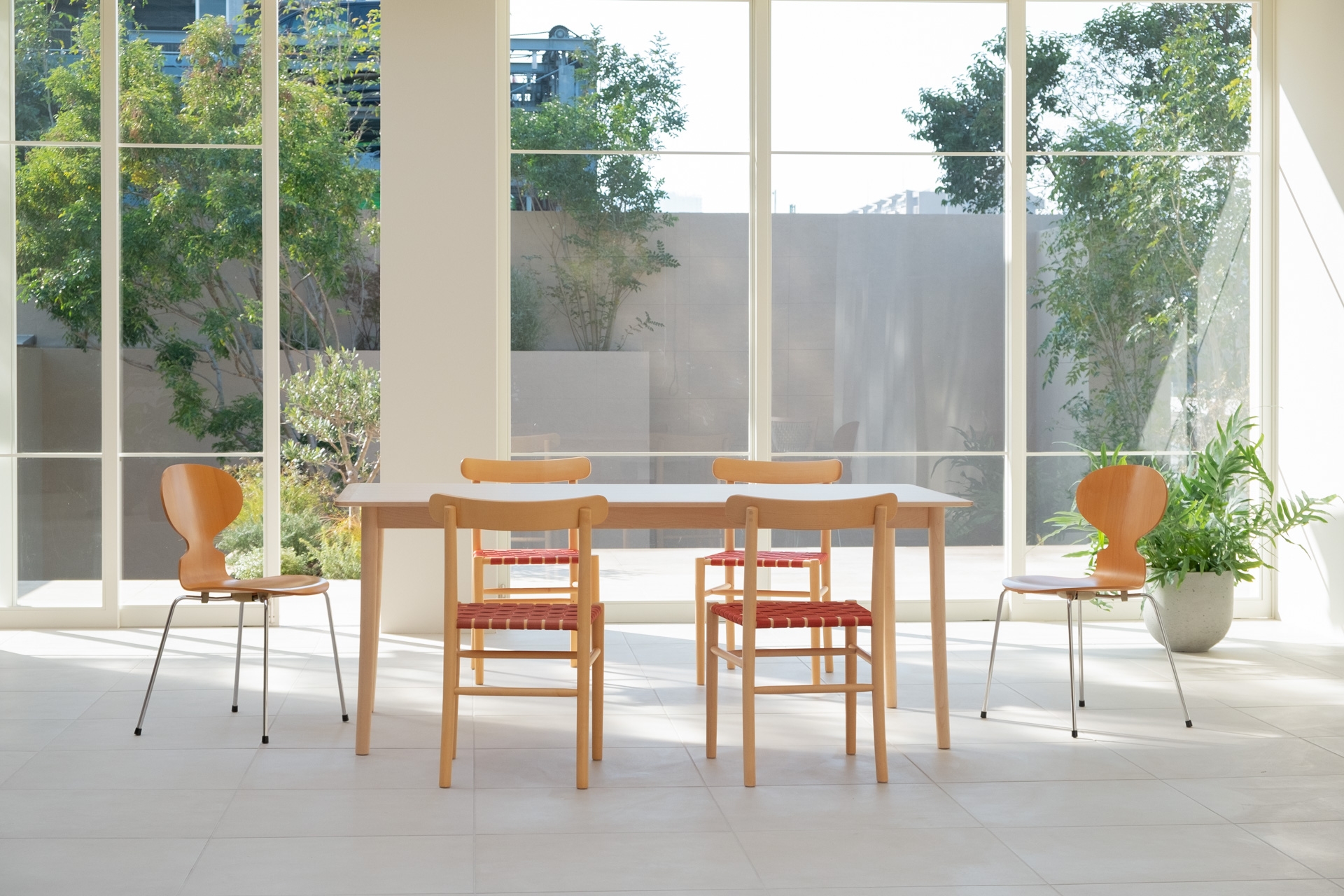 扉の外にはテラスと庭