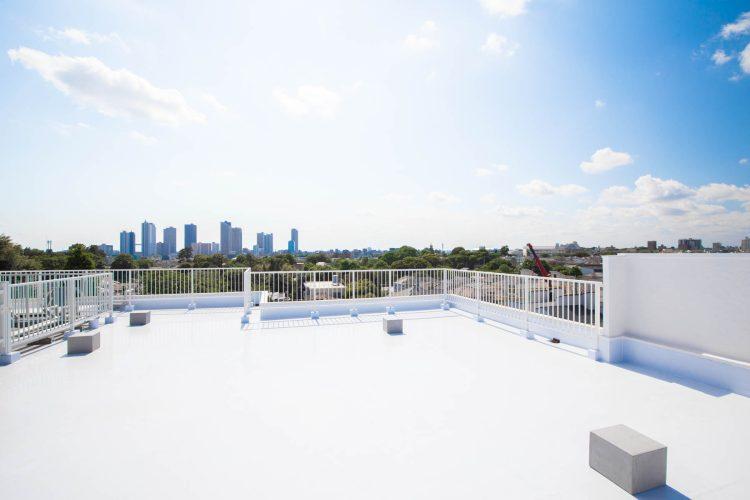 白い柵の先には豊富な緑