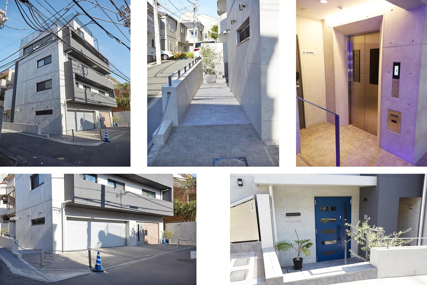 スタジオ外観 駐車場と搬入経路