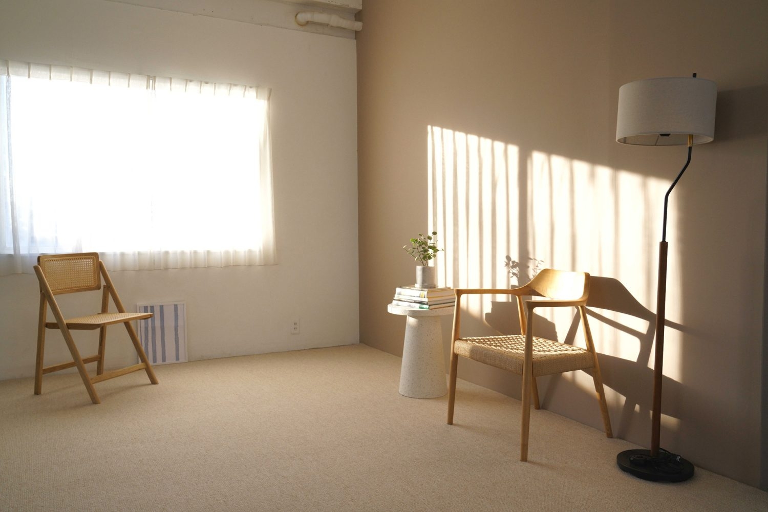 大判ベージュ絨毯を設置