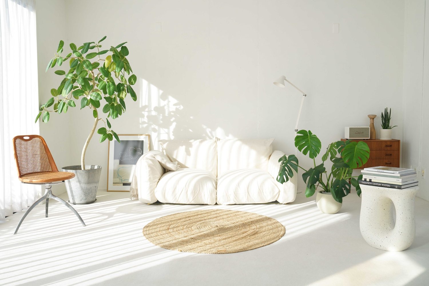 5F / 白絨毯と白壁のリビングシーン