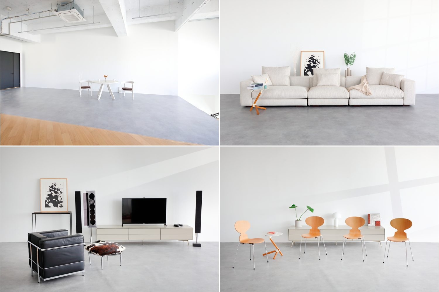 モルタル調の床材は3.64✕10m