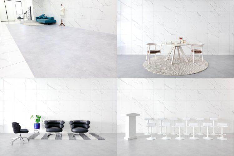 モルタル調の床材は3.64✕10m