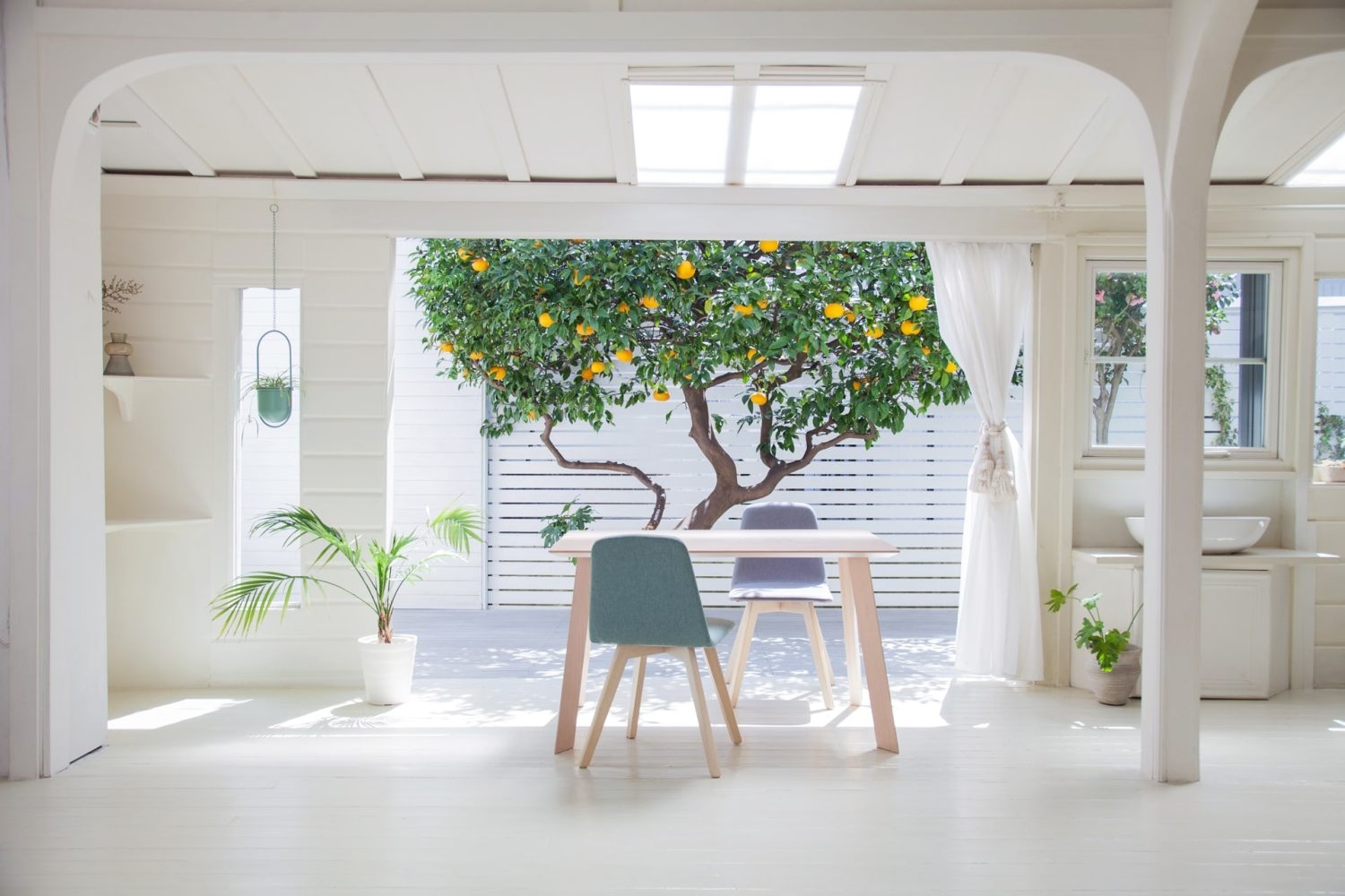 日差しが綺麗なテーブル越しのガーデン