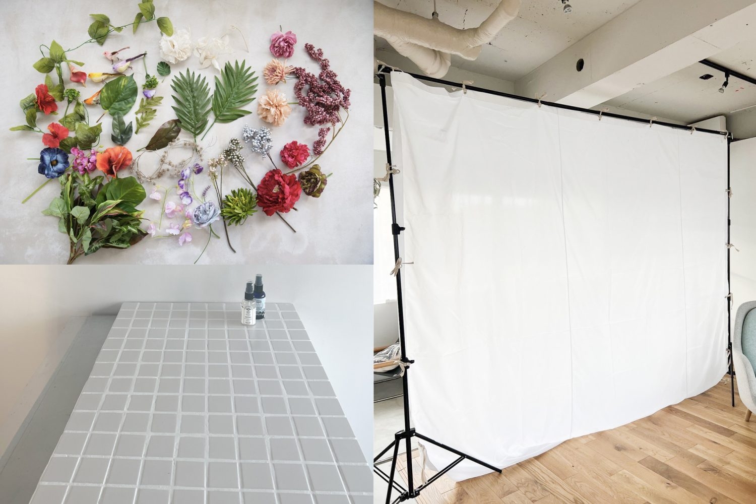 タイルボード / 造花 / 紗幕