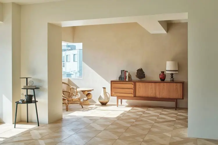 マテリアルにこだわった床や壁