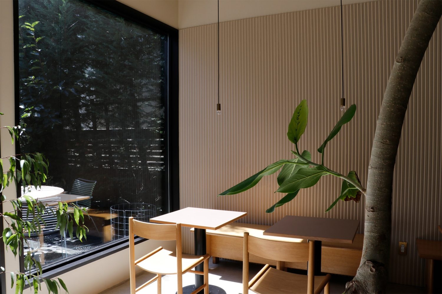 自然光がふんだんに差し込む窓側席