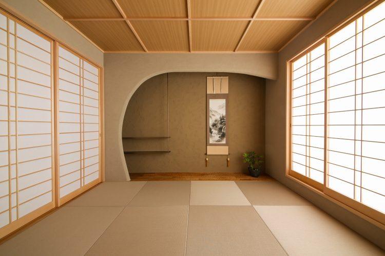 塗り壁が印象的な和室