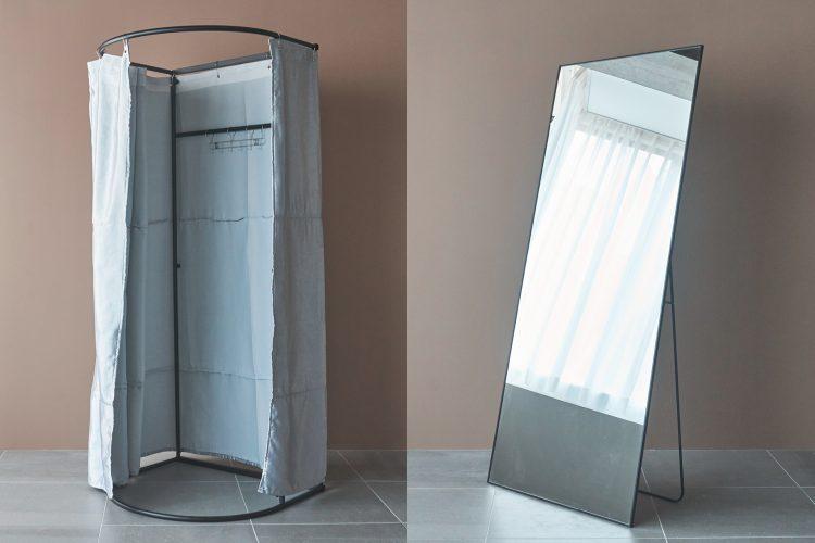 組み立て式フィッティングルーム(2台)と姿見