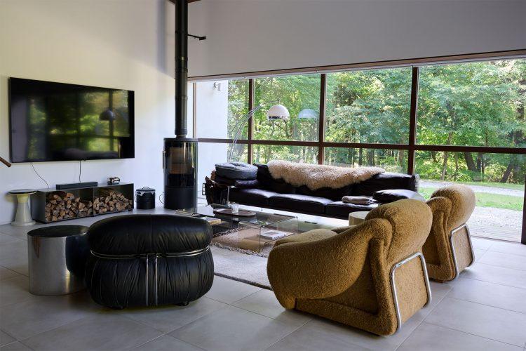 重厚なデザインのラウンジチェアがあるリビング