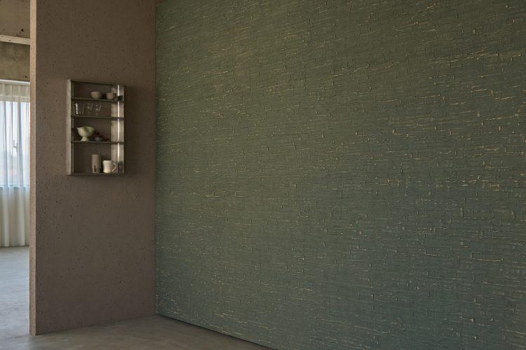 キッチン前に可動壁(グリーンカラーの面)を配置