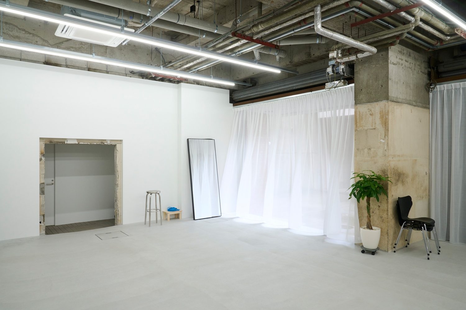 大きな開口部からスタジオ内に入るやわらかな自然光