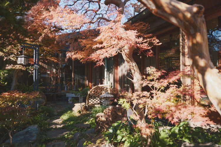 紅葉越しの日本家屋