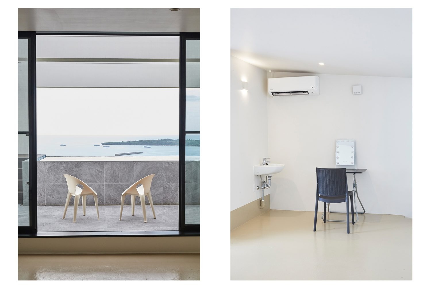 2階控室メイクスペースには洗面台あり