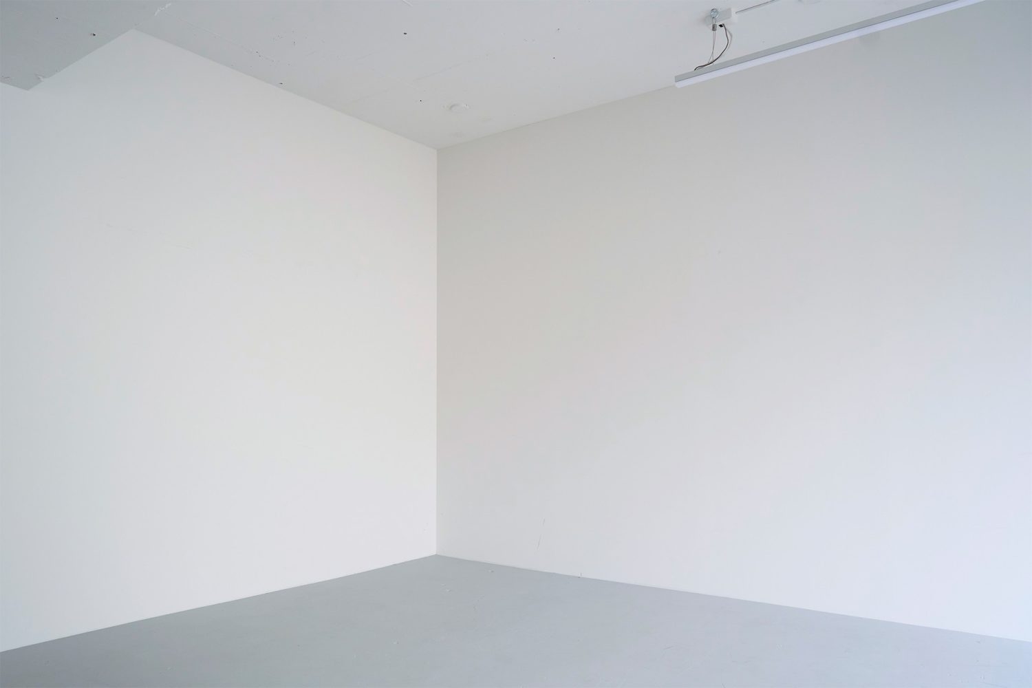 グレーに近い白壁と、モルタル白塗装の床