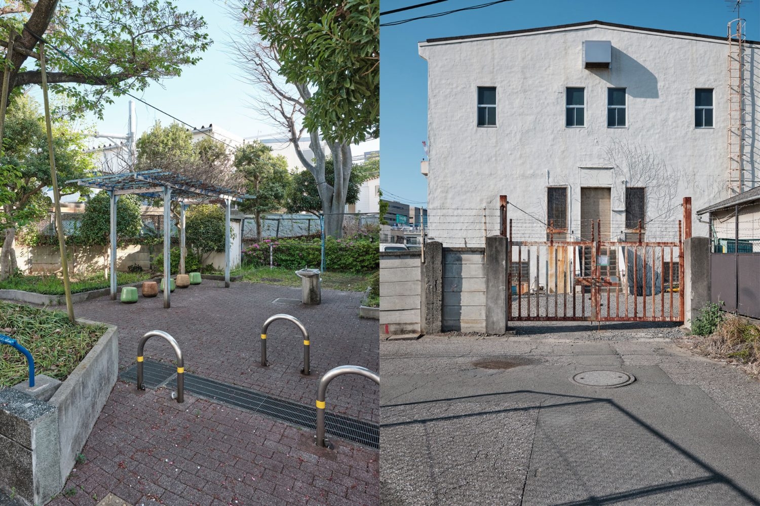 周囲の公園や建物はノスタルジックな雰囲気