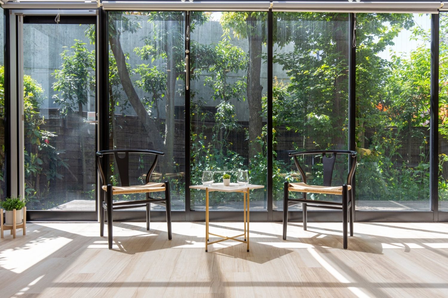 お庭を背景に撮影も