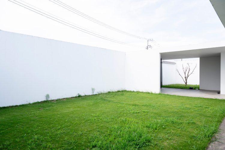 階段側から見た中庭、エントランスの様子